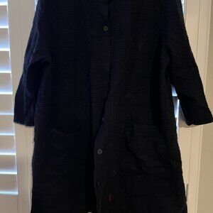 COS Size Large (L) Elegant Women's Navy Wool Blend Long Coat Classic Button Fron